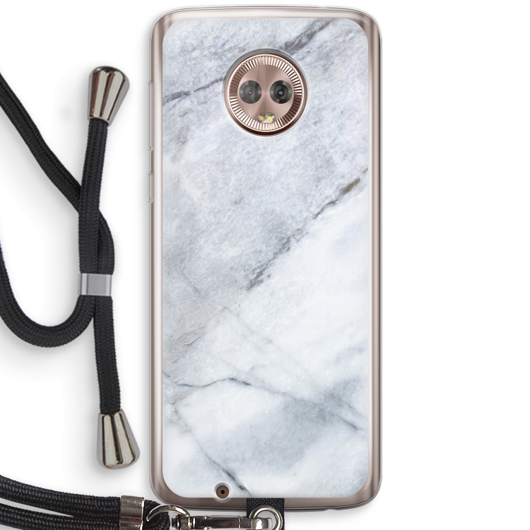 Witte marmer: Motorola Moto G6 Transparant Hoesje met koord
