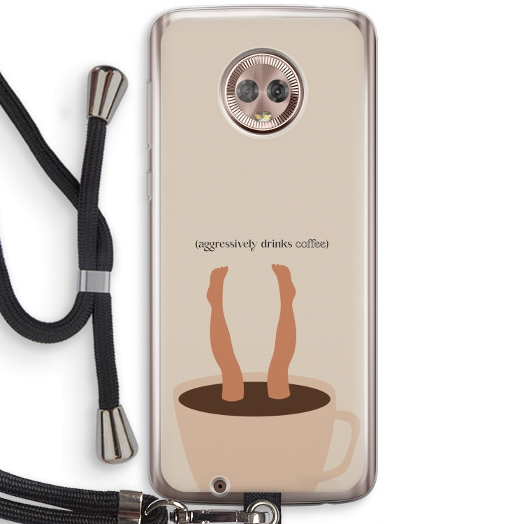 Aggressively drinks coffee: Motorola Moto G6 Transparant Hoesje met koord