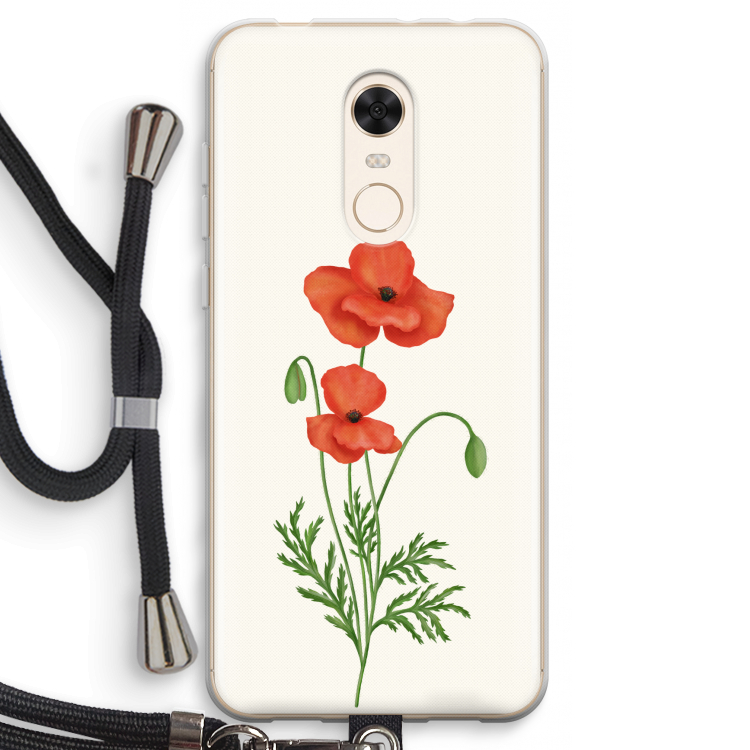 Red poppy: Xiaomi Redmi 5 Transparant Hoesje met koord