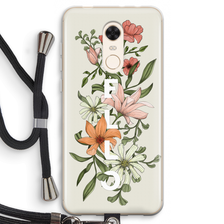 Hello bloemen: Xiaomi Redmi 5 Transparant Hoesje met koord