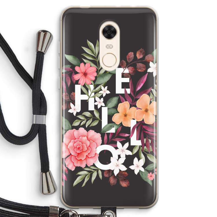 Hello in flowers: Xiaomi Redmi 5 Transparant Hoesje met koord