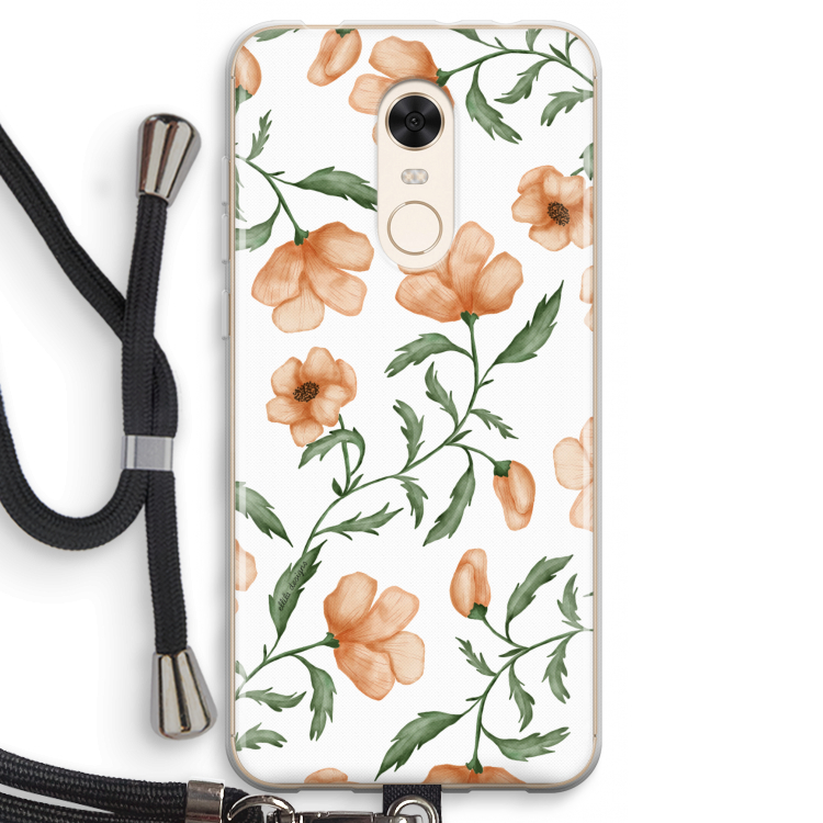 Peachy flowers: Xiaomi Redmi 5 Transparant Hoesje met koord