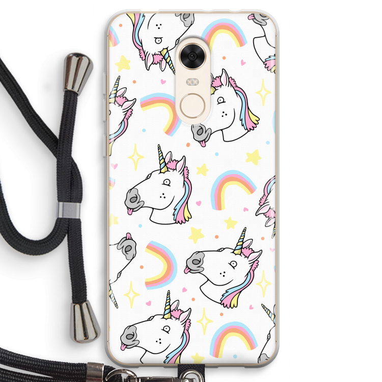 Rainbow Unicorn: Xiaomi Redmi 5 Transparant Hoesje met koord