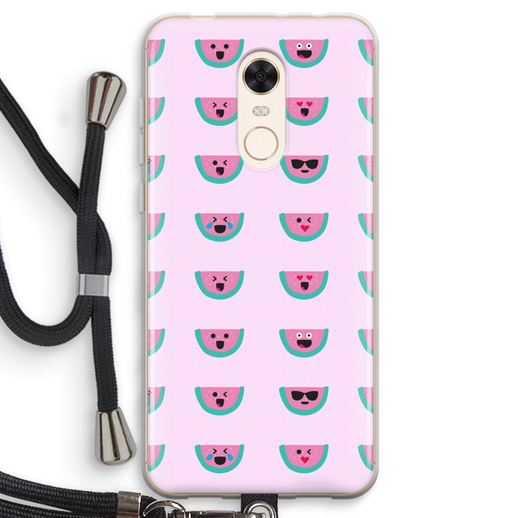 Smiley watermeloenprint: Xiaomi Redmi 5 Transparant Hoesje met koord
