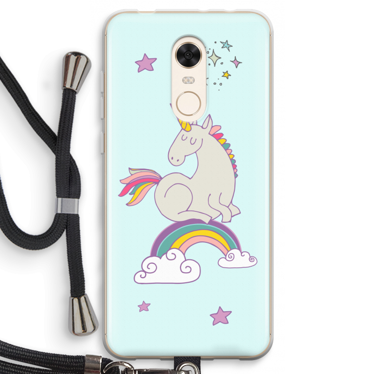 Regenboog eenhoorn: Xiaomi Redmi 5 Transparant Hoesje met koord