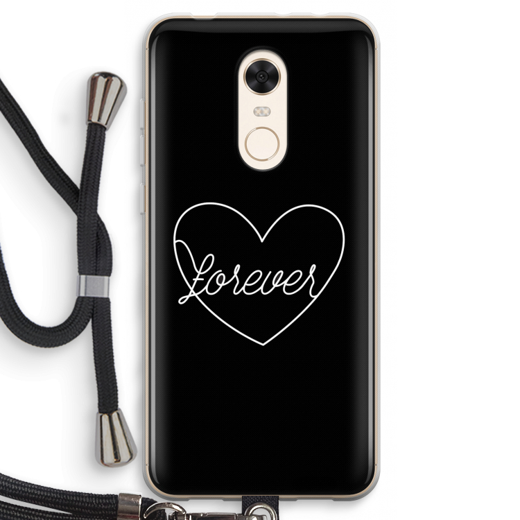 Forever heart black: Xiaomi Redmi 5 Transparant Hoesje met koord