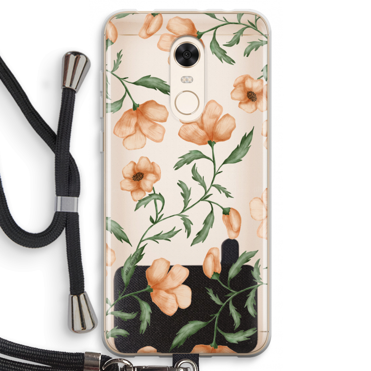 Peachy flowers: Xiaomi Redmi 5 Transparant Hoesje met koord