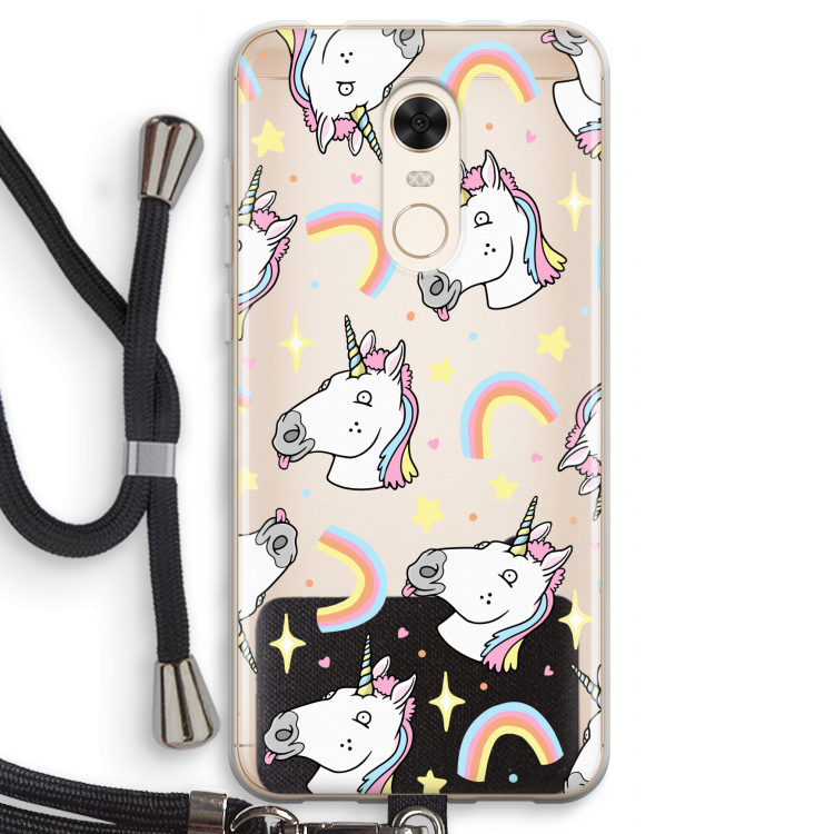 Rainbow Unicorn: Xiaomi Redmi 5 Transparant Hoesje met koord