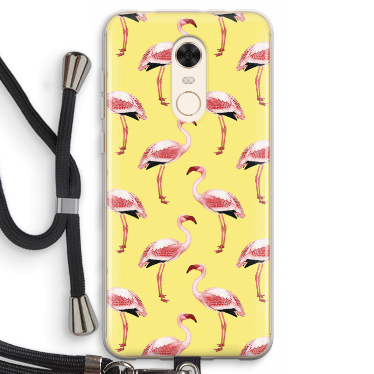 Flamingo's geel: Xiaomi Redmi 5 Transparant Hoesje met koord
