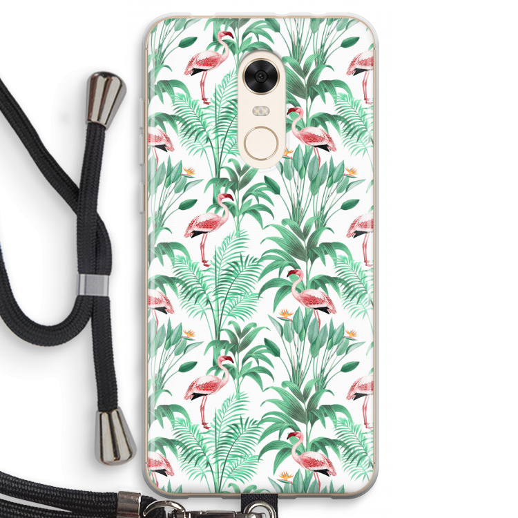 Flamingo bladeren: Xiaomi Redmi 5 Transparant Hoesje met koord