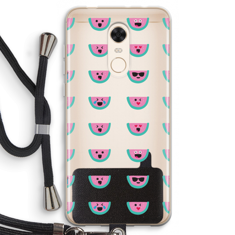 Smiley watermeloenprint: Xiaomi Redmi 5 Transparant Hoesje met koord