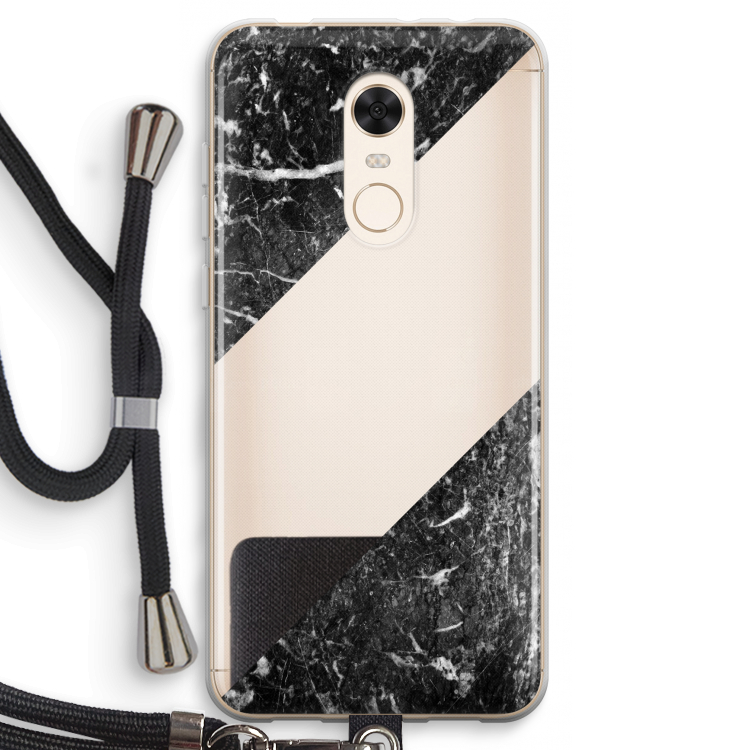 Zwart marmer: Xiaomi Redmi 5 Transparant Hoesje met koord