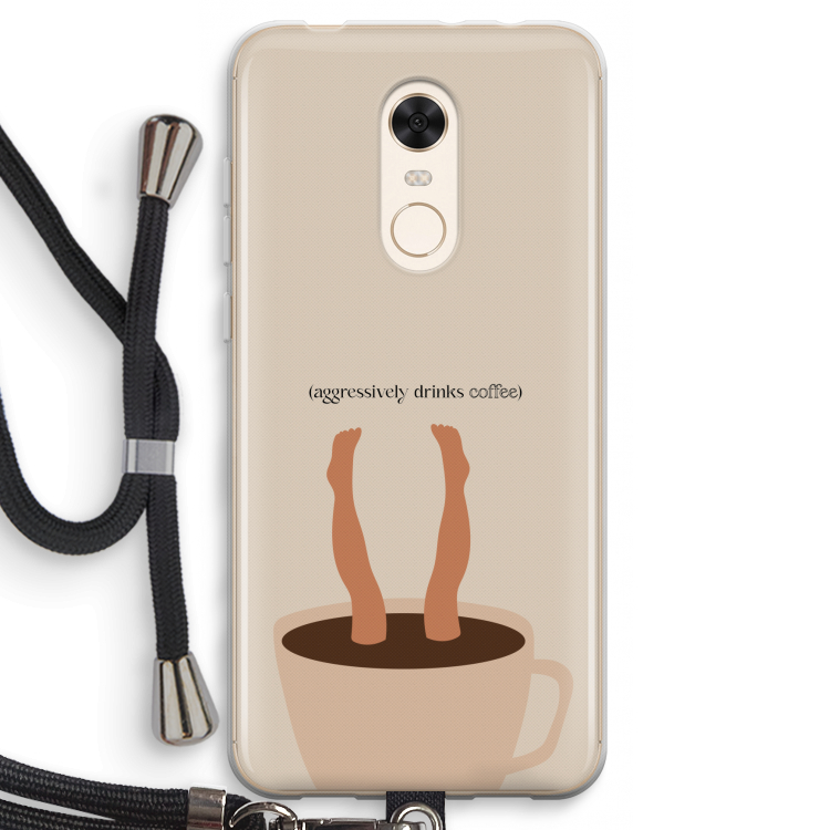 Aggressively drinks coffee: Xiaomi Redmi 5 Transparant Hoesje met koord