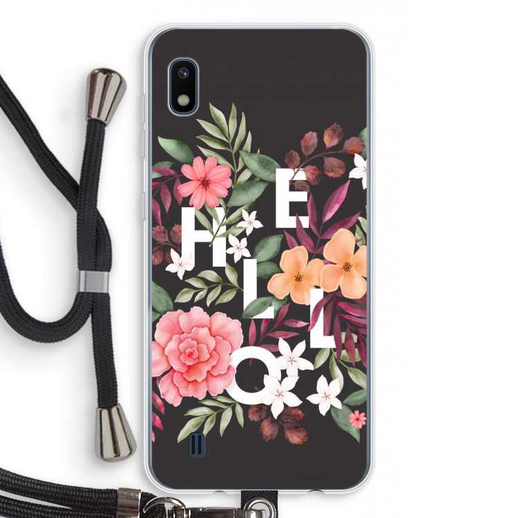 Hello in flowers: Samsung Galaxy A10 Transparant Hoesje met koord