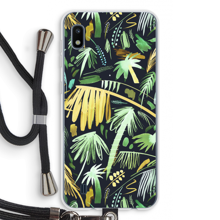 Tropical Palms Dark: Samsung Galaxy A10 Transparant Hoesje met koord