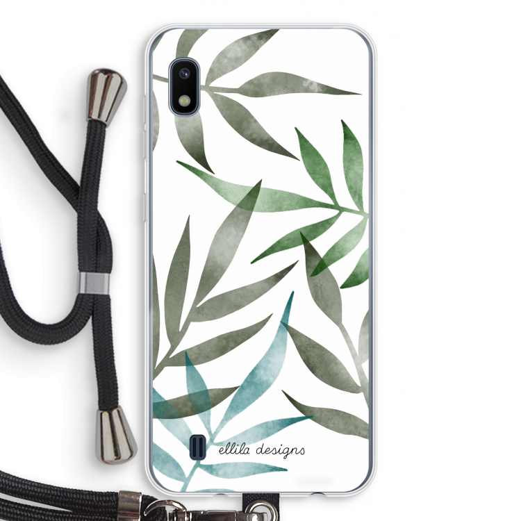 Tropical watercolor leaves: Samsung Galaxy A10 Transparant Hoesje met koord