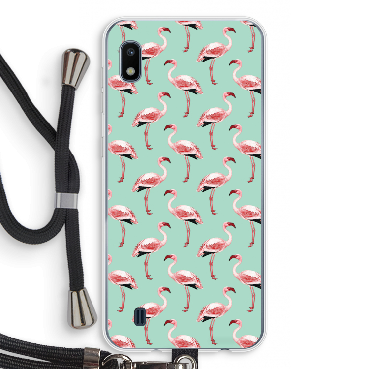 Flamingoprint groen: Samsung Galaxy A10 Transparant Hoesje met koord