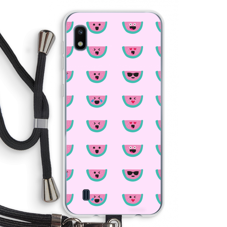 Smiley watermeloenprint: Samsung Galaxy A10 Transparant Hoesje met koord