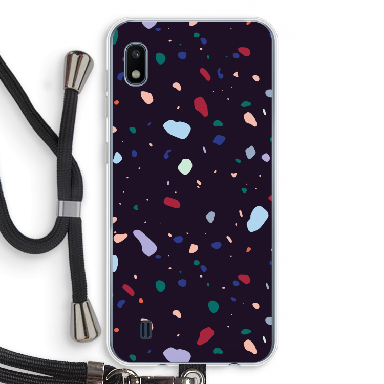 Dark Rounded Terrazzo: Samsung Galaxy A10 Transparant Hoesje met koord