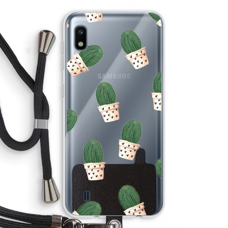 Cactusprint roze: Samsung Galaxy A10 Transparant Hoesje met koord