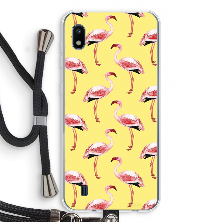 Flamingo's geel: Samsung Galaxy A10 Transparant Hoesje met koord