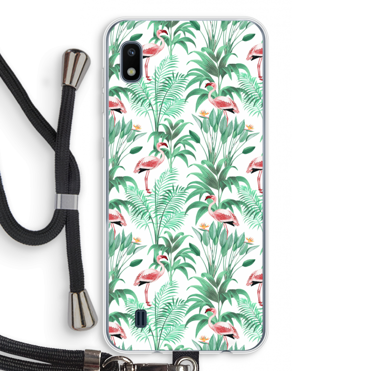 Flamingo bladeren: Samsung Galaxy A10 Transparant Hoesje met koord