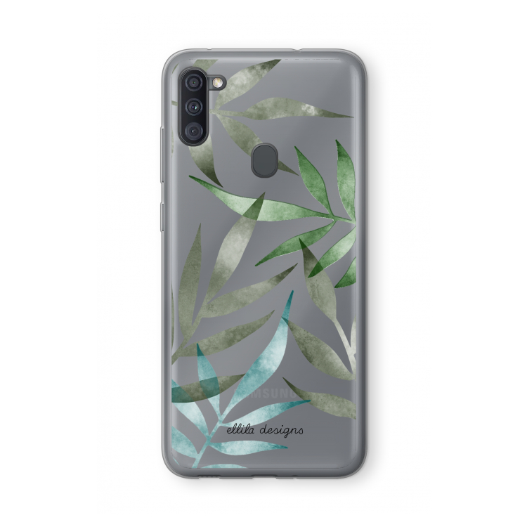 Tropical watercolor leaves: Samsung Galaxy A11 Transparant Hoesje