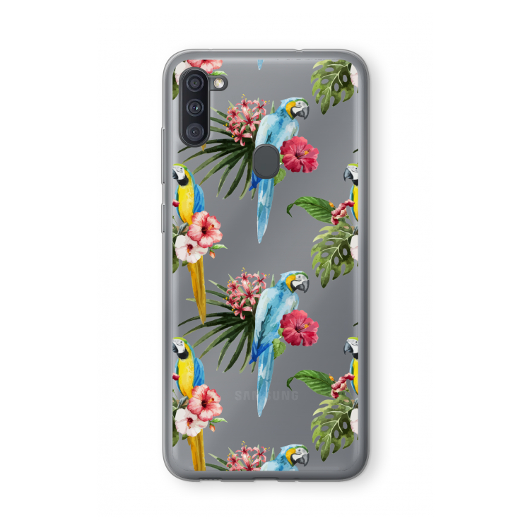Kleurrijke papegaaien: Samsung Galaxy A11 Transparant Hoesje