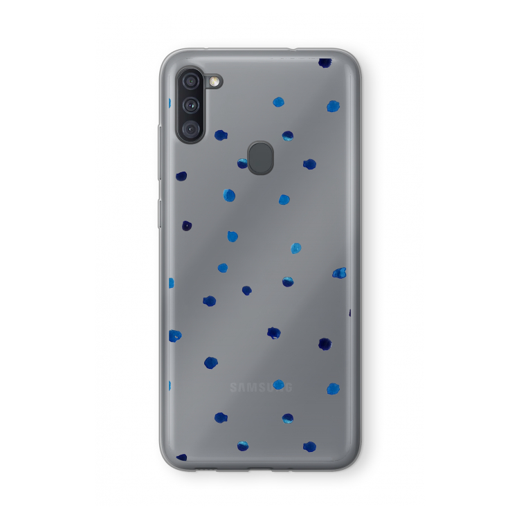Blauwe stippen: Samsung Galaxy A11 Transparant Hoesje