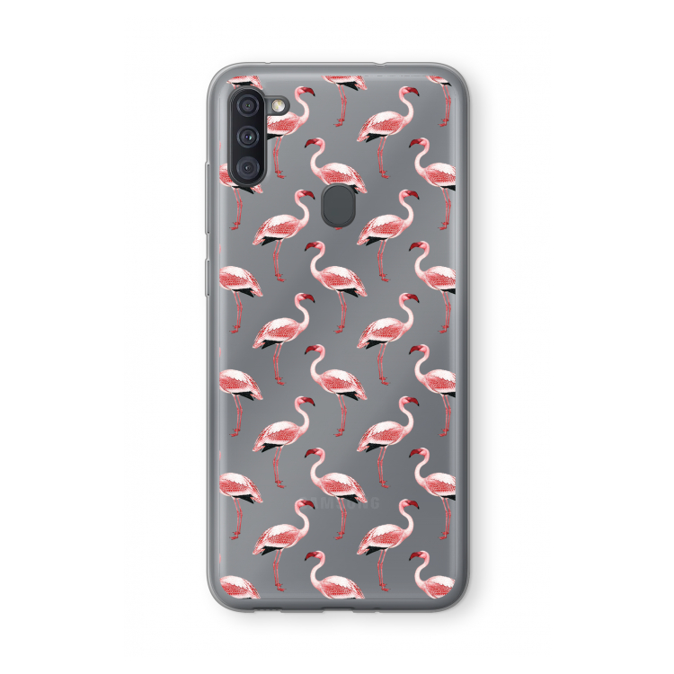 Flamingoprint groen: Samsung Galaxy A11 Transparant Hoesje