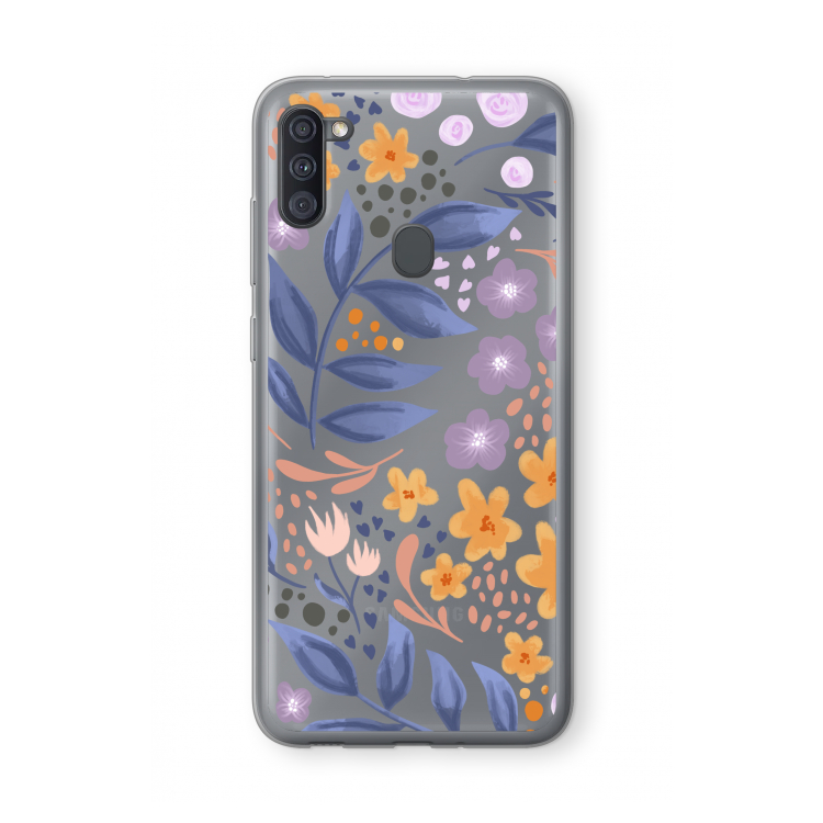 Flowers with blue leaves: Samsung Galaxy A11 Transparant Hoesje