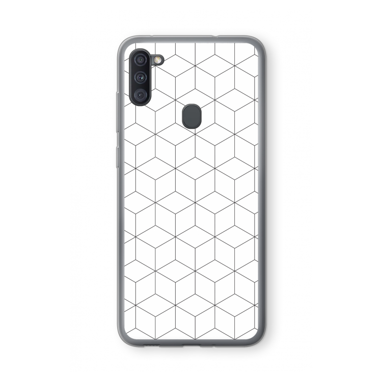 Zwart-witte kubussen: Samsung Galaxy A11 Transparant Hoesje