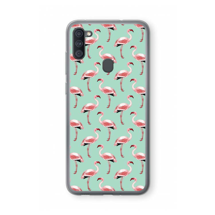 Flamingoprint groen: Samsung Galaxy A11 Transparant Hoesje
