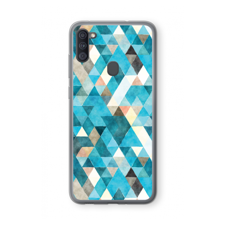 Gekleurde driehoekjes blauw: Samsung Galaxy A11 Transparant Hoesje