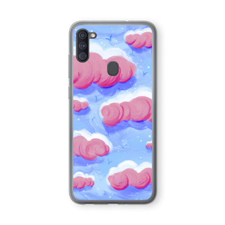 Roze wolken met vogels: Samsung Galaxy A11 Transparant Hoesje