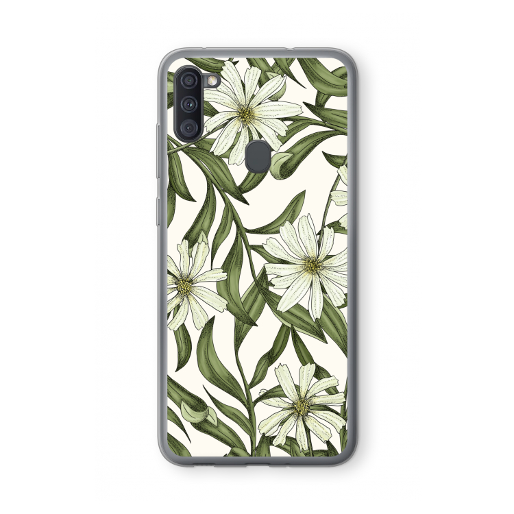 Wit bloemenpatroon: Samsung Galaxy A11 Transparant Hoesje