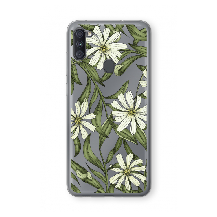 Wit bloemenpatroon: Samsung Galaxy A11 Transparant Hoesje
