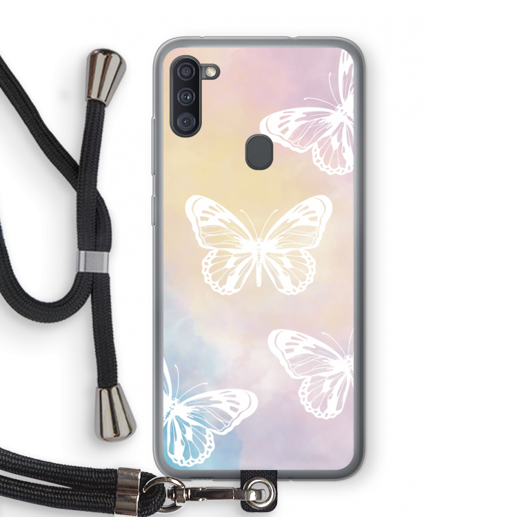 White butterfly: Samsung Galaxy A11 Transparant Hoesje met koord