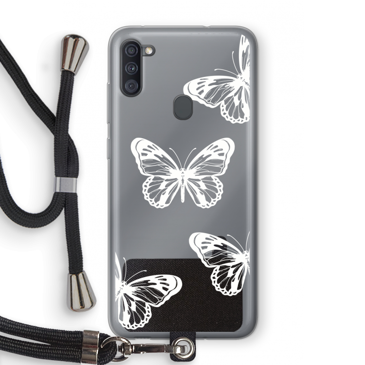 White butterfly: Samsung Galaxy A11 Transparant Hoesje met koord
