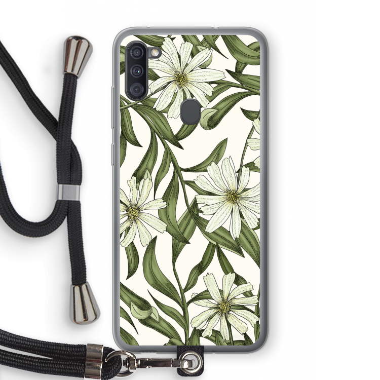 Wit bloemenpatroon: Samsung Galaxy A11 Transparant Hoesje met koord