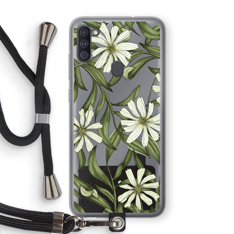 Wit bloemenpatroon: Samsung Galaxy A11 Transparant Hoesje met koord