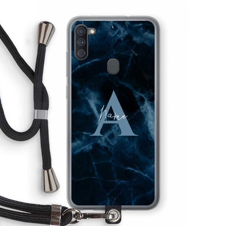 Midnight Marble: Samsung Galaxy A11 Transparant Hoesje met koord