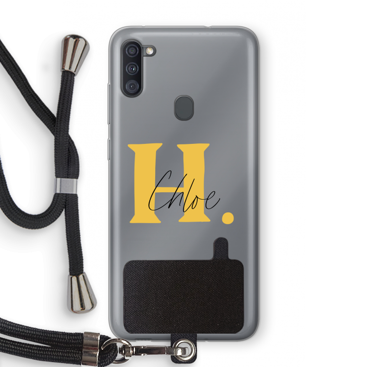 Amber Script: Samsung Galaxy A11 Transparant Hoesje met koord