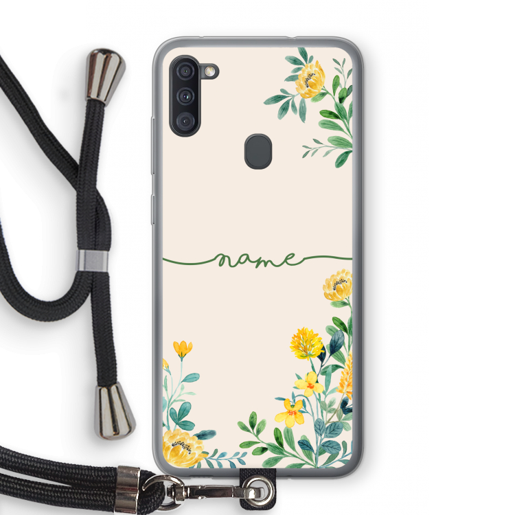 Gele bloemen: Samsung Galaxy A11 Transparant Hoesje met koord