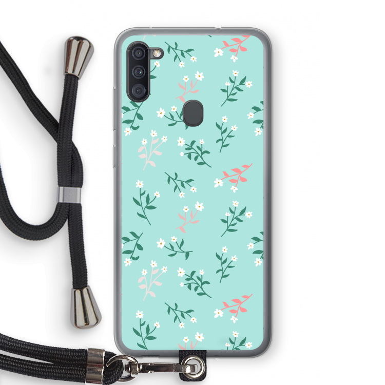 Small white flowers: Samsung Galaxy A11 Transparant Hoesje met koord