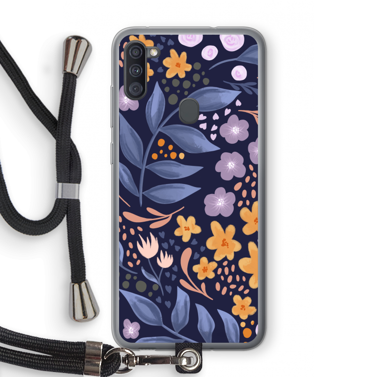 Flowers with blue leaves: Samsung Galaxy A11 Transparant Hoesje met koord