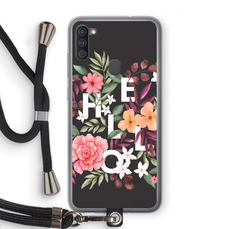 Hello in flowers: Samsung Galaxy A11 Transparant Hoesje met koord