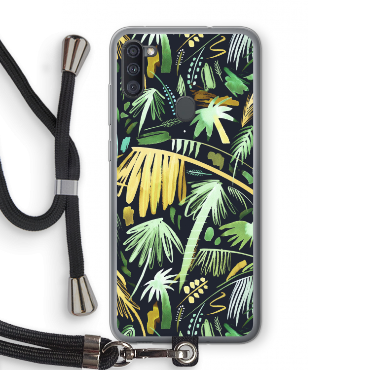 Tropical Palms Dark: Samsung Galaxy A11 Transparant Hoesje met koord