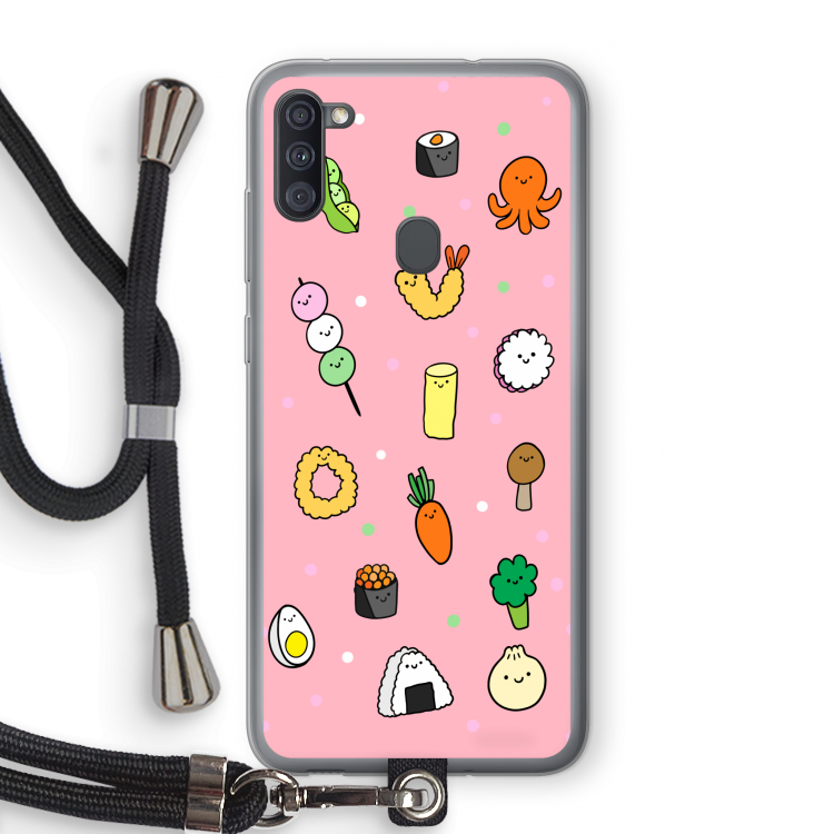 Happy bento friends: Samsung Galaxy A11 Transparant Hoesje met koord