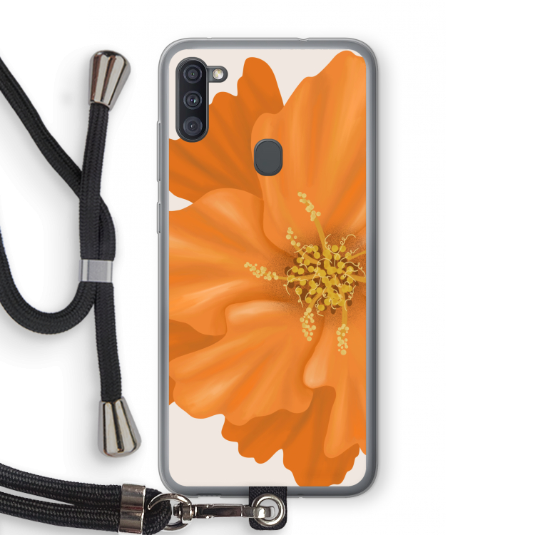 Orange Ellila flower: Samsung Galaxy A11 Transparant Hoesje met koord